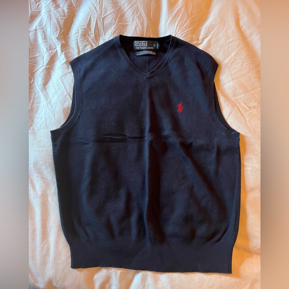 Polo by Ralph Lauren Black V-Neck Knit Sweater Vest with Red Pony
